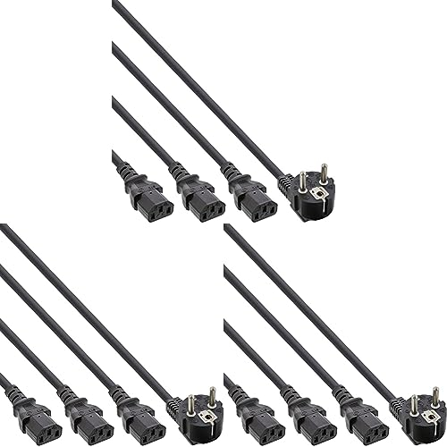 InLine 16657G Netz-Y-Kabel, 1x Schutzkontaktstecker zu 3X Kaltgerätestecker, 1m (Packung mit 3) schwarz