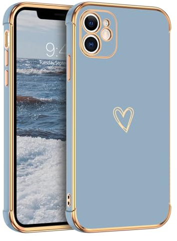 GUAGUA Handyhülle für iPhone 12 Mini Hülle Cute Herz Muster Galvanisierte Kameraschutz Stoßfeste Silikonhülle Weich TPU Silikon Schutzhülle Dünn Hülle Silikon Case für iPhone 12 Mini (5,4''), Graublau