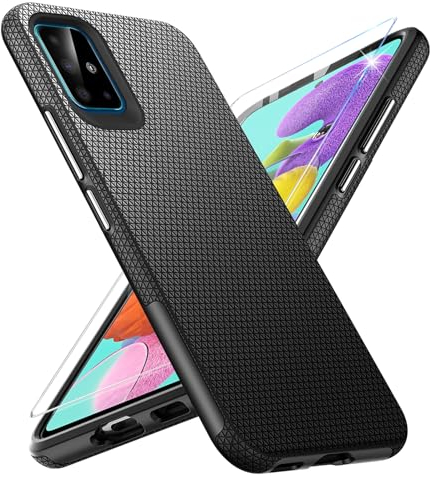 Handyhülle für Samsung Galaxy A51 4G Hülle mit Schutzfolie, Stoßfest Bumper Kratzfestigkeit Rutschfest Schutzhülle Galaxy A51 4G Schwer Silikon Armor für Samsung A51 4G Case Cover Tasche (Schwarz)