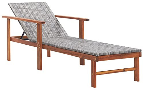 DYRJDJWIDHW liegestuhl klappbar,gartenliege klappbar,klappliege,Sonnenliege Poly Rattan und Akazie Massivholz Grauliegestuhl,liegestuhl klappbar,gartenliege wetterfest,