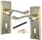 Betley Butterfly Georgian Door Handles Key Lock, Pair Brass 150mm x 48mm Backplate, Vic Scroll Lever Handle for Interior Wooden Doors
