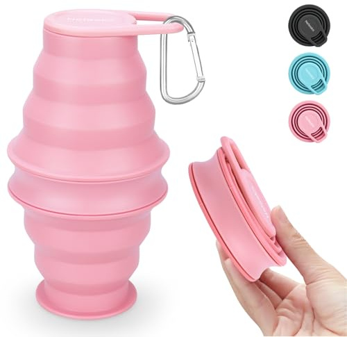 Nefeeko Collapsible Water Bottle,17oz(500ml) Reuseable BPA Free Silicone Foldable Water Bottles for Travel Gym Camping Hiking, Portable Leak Proof Sports Water Bottle with Carabiner