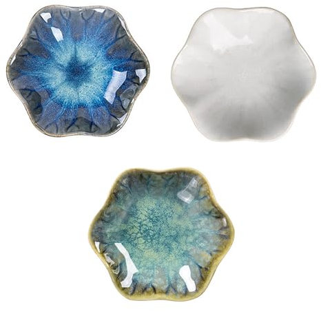 Lunyloer Schmuckteller, 3 Stück Keramik Schmuckschale 11×2.5cm, Schmucktablett Keramik Tablett Deko Schale Schmuck SchlüSsel für Ringe Ohrringe Halsketten Handschmuck äSthetik Deko (Blau, Grün, Weiß)