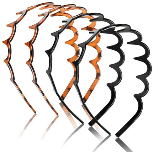 4 Pcs Elastic Non Slip Wavy Tooth Comb Headband for Women, Men & Girls - Zigzag Plastic Headband (Black, Brown)