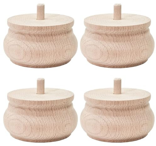 STOLMET Möbelbein aus Buchenholz Möbelfüße aus Holz Möbelfuß Unlackiert Sofa Couch Stuhl Ottomane Schrank 55 mm Höhe Rohholz 4 Stück TOE51