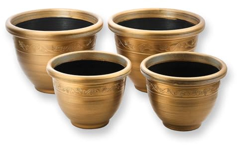 Coopers of Stortford - Set of 4 Bronze Planters - Elegant Scroll Design, Weather-Resistant Plant Pots, Includes Large & Medium Flower Pots for Thriving Plants