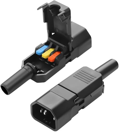 JSADZKJ Adaptador de Enchufe de conexión rápida IEC C14 de 3 Clavijas,2 Unidades Enchufe de alimentación C14 de 10A y 250V,Conector de alimentación CA C14 Desmontable,para ordenadore (C14)