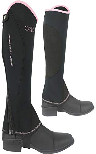 AK Neoprene Curved Zip Horse Riding Half Chaps AKRS-1828 (Black/Pink, 10)