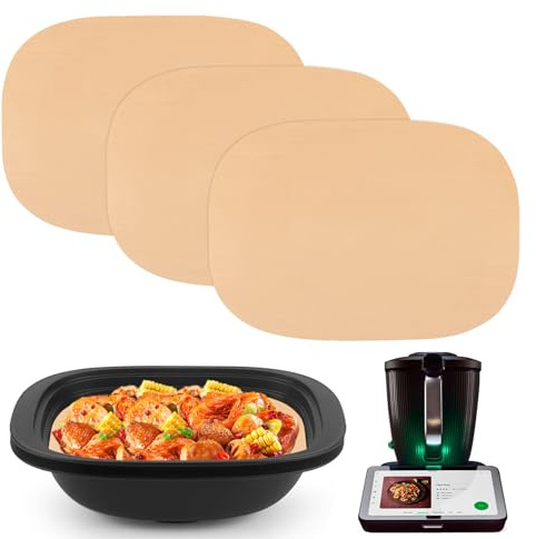 Yeria 3 Stück Dauerbackfolie für Thermomix TM7 Varoma – Wiederverwendbares Backpapier, Antihaftbeschichtet & Hitzebeständig, Perfektes Zubehör für TM7 Gleitbrett, Einlegeboden und Dampfgaren