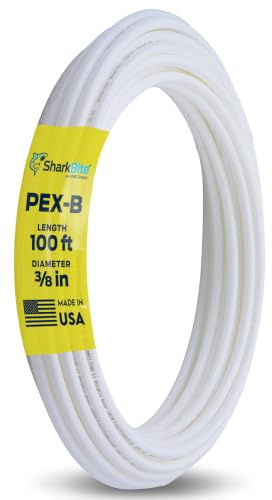 SharkBite 3/8 Inch x 100 Feet White PEX-B, PEX Pipe Flexible Water Tubing for Plumbing, U855W100