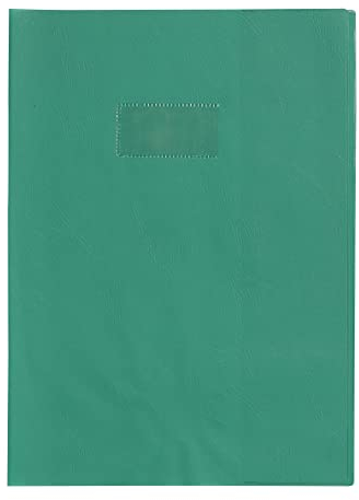 Calligraphe 72205C Un Protège-Cahier Grain Cuir Vert sapin - A4 21x29,7 cm - 22/100ème avec Porte-Étiquette - PVC Opaque