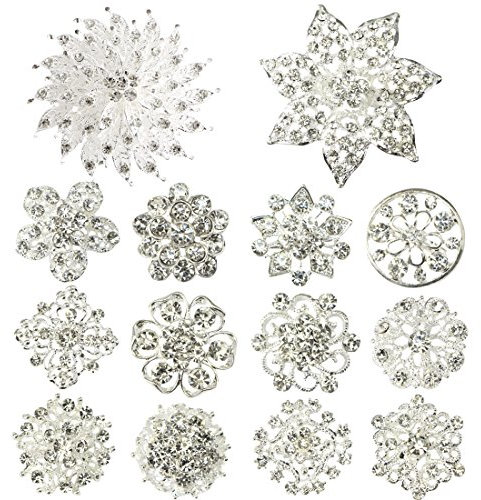 kilofly Braut-Set mit Diamant-Blume, Blumenstrauß, Brosche, Anstecknadel, Einheitsgröße, Metall
