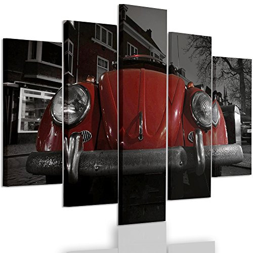 Feeby. Leinwandbild - 5 Teile - Bilder, Wand Bild, Wandbilder, Kunstdruck XXL, 5-Teilig, Typ A, 100x70 cm, MOTORISIERUNG, AUTO, VW BEETLE 2, EINFARBIG