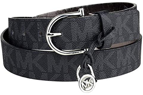 Michael Kors Gürtel Gr:M schwarz 100cm lang 3,5cm breit verchromte Schnalle, MK Logo eingeprägt und MK Anhänger, Damengürtel