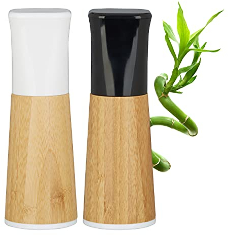 Relaxdays Set Macina Pepe e Sale, Manuale, Doppio Trita Condimenti, in Legno, Grinder in Ceramica Regolabile, naturale