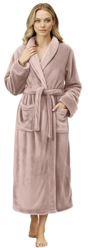 NY Threads Premium Womens Robe, Plush Fleece Long Bath Robe for Women, Fluffy Soft Women's Bathrobe, Medium, Taupe