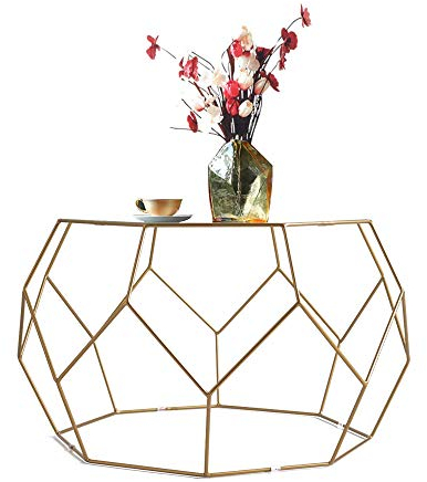 Table Basse Salon Table Basse de Salon octogonale Moderne en Fer forgé décorée avec des comptoirs en Verre trempé Transparents