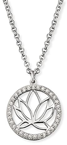 Engelsrufer Lotus Kette mit Anhänger ERN-Lotus-ZI, Lotusblüte, rhodiniertes 925 Sterlingsilber, Zirkonia, Karabinerverschluss, Länge 44 cm