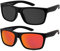 La Optica B.L.M. Herren Sonnenbrille UV400 Männer Sportbrille Fahrradbrille - Doppelpack Set Matt Schwarz (Gläser: 1 x Grau, 1 x Rot Verspiegelt)