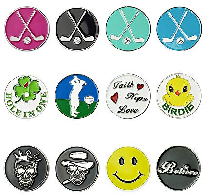 GOLTERS Golfball-Marker, Verschiedene Muster, Vorteilspackung von 12 Golf-Geschenken, Golfkappen-Clips und Divot-Reparatur-Werkzeug, Parter-Zubehör-Set für Herren Damen Kinder Golfer, Golfball-Marker