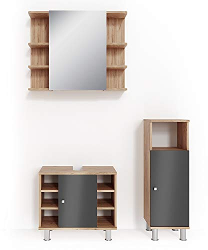 Vicco Badmöbel-Set Eiche Fynn, bestehend aus Bad Spiegelschrank, Waschbeckenunterschrank, Midischrank - mit Fächern für Flexible Aufbewahrung
