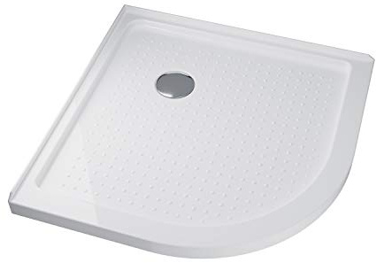 ELEGANT Shower Base 38 D x 38 W x 3 H, Stainless Steel Drain, Non-Slip Shower Pan in White