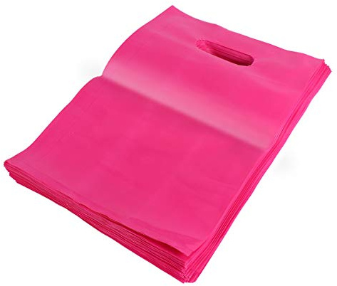 iplusmile 100 Stück Einkaufstaschen mit Griff, Wiederverwendbare und langlebige Plastiktüten für Geschenke von Hemd Shop (100 Stück, Rosa), Bonbonrosa