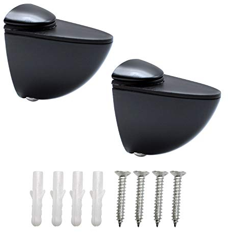 Taquets pour Étagères, LERANXIN 2 Pcs Equerre Etagere Murale, Support Etagere Verre, 8-10 mm Porte-Verre En Zinc Clip Fixations Réglable Murale, Pince à Verre Noir pour Escalier