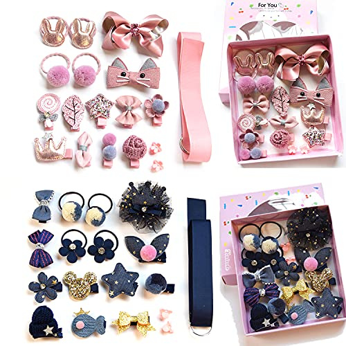 HCliptie 36 Stück Baby Mädchen Haarspangen Niedliche Haarschleifen Baby Elastische Haargummis Haarschmuck Pferdeschwanzhalter Haarnadeln Set für Baby Mädchen Teenager Kleinkinder Rosa