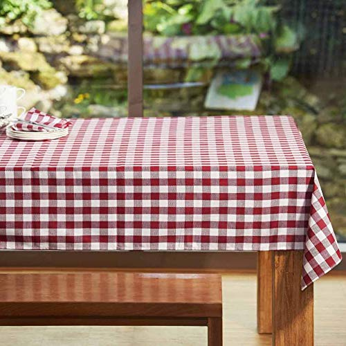 DHT-Meran Hochwertige Festliche mediterrane Tischdecke Napoli Eckig 130 x 130 cm Rot aus 100% Baumwolle Karo