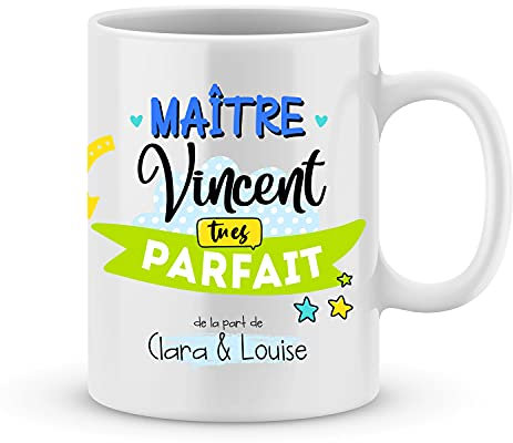 Cadeau maître à personnaliser avec le prénom de votre enfant - Mug pour maître personnalisé - cadeau maître pour la fin d'année scolaire - cadeau original maître - cadeau école maître