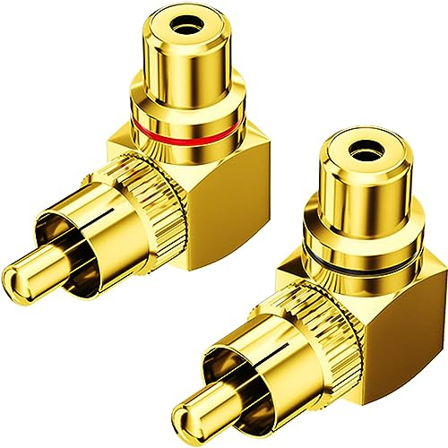 Warmstor 2-Pack RCA Right Angle Adapter 90 Degree RCA Male to Female Adapter Angled Connector Elbow Plug (Black + Red)