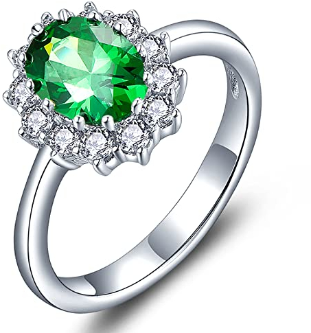 YL Damen Ring 925 Sterling Silber Oval Mai Geburtsstein Grüner Zirkonia Ring Verlobungsring(Größe 58)
