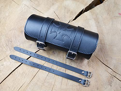 ORLETANOS Tool Malteser Kreuz Totenkopf Werkzeugrolle kompatibel mit Harley Chopper Reisekoffer Lederrolle Werkzeugrolle Hot Rod HD Koffer Sissybar Gepäckrolle Motorradkoffer schwarz