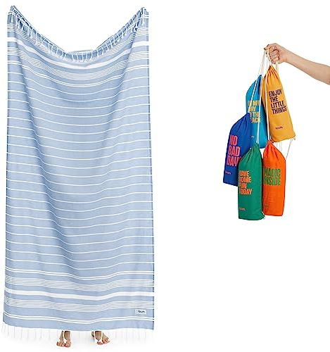 Luum® Hamamtuch groß 100x200 Strandtuch XXL Saunahandtuch Badetuch Handtuch Yogatuch Duschtuch Strandhandtuch Saunatuch Reisehandtuch Turkish Towels, Damen Herren, 100% Baumwolle, Light Blue
