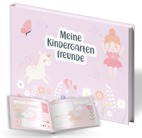 Amari ® Mein Kindergarten Freundebuch (Feen) – Erinnerungsbuch mit bunten Seiten zum Ausfüllen – Freundebuch für Kinder – Geschenk Kindergarten, Freundschaftsbuch, Posiealbum, Mädchen