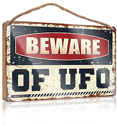 Zimmerzubehör für Teenager Jungen Vorsicht vor UFO Holzschild Männerhöhle Blechschild See Haus Dekor (Größe: 15 x 28 cm)