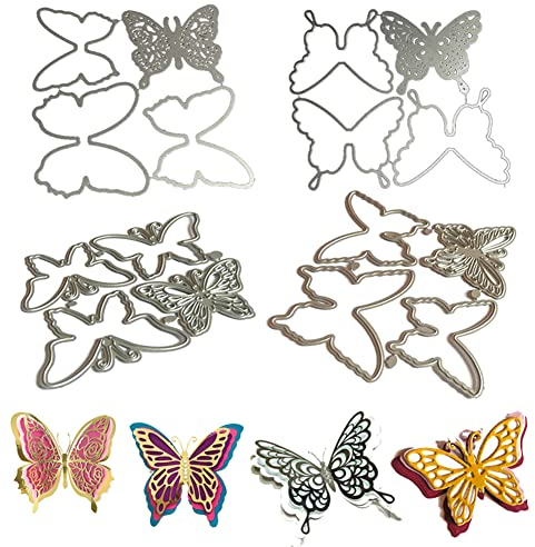 4 Stk Schmetterling Stanzformen Metall Stanzschablone DIY Blume Prägeschablonen Stanzschablonen Bastelarbeiten Karbonstahl Stanzschablonen für Kartenherstellung Scrapbook Papierkarten Album Schablone