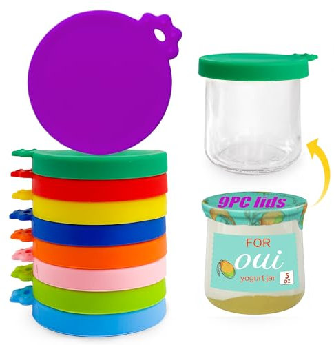 Oui Lot de 9 couvercles de yaourt pour yaourt Yoplait, scellés contre les fuites - Couvercles en silicone pour pots de yaourt oui en 9 couleurs
