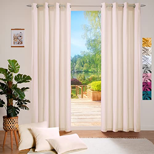 heimtexland ® Deko Vorhang Baumwolle Dekoschal Blickdicht Einfarbig Ösenschal Gardine Typ849 Natur HxB 225x140 cm