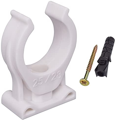 SKIR'CO (50 Stück) Rohrschellen Kunststoffschellen für 25-28mm Rohre U Typ Rohrschelle Schlauchaufhänger Rohrschellen Weiße Clips