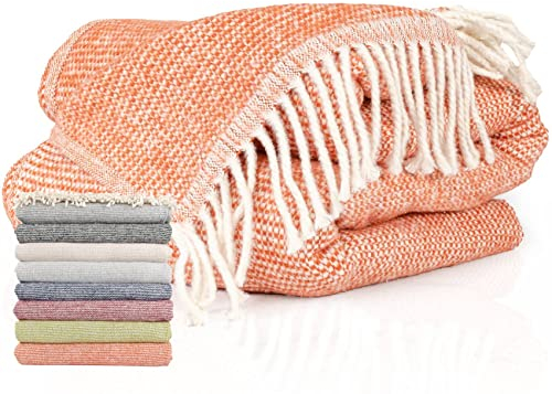 ANRO Tagesdecke Kuscheldecke Sofaüberwurf Couch Decke Sofadecke Wohnzimmerdecke Bettüberwurf mit Fransen Emma 150x200cm Orange