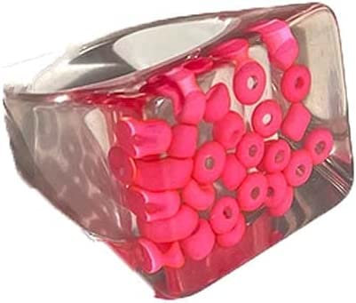 Bague en Résine Transparente Colorée Avec Perles Géométriques Carrées Acryliques pour Femme - Bijoux de Fête (Rose)
