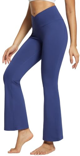 BALEAF Schlaghose Damen Stoff Ygahose weites Bein 32 Sporthose Stretch Hohe Taille Flare Leggings Bauchkontrolle Blau L