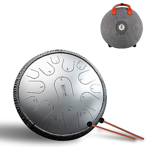 Pearlescent paint steel tongue drum, 11 tone 15 tone, 14 inches, titanium steel alloy, ±5 tone or less. Percussion drum storage bag, drum hammer, finger sleeve, hand-woven rattan. Beginner Zen percuss