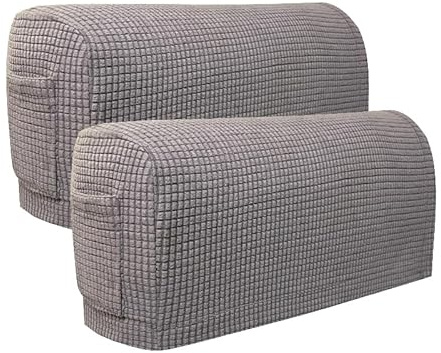 Skybook Armlehnen-Stuhlhussen mit 1 Tasche, Stretch-Sessel, Couch, Armlehnenbezug, rutschfest, Spandex, Polyester, Sofa-Stuhl-Armkappen, Schonbezüge für Möbelschutz, 2er-Set (4 Stück, Hellgrau)