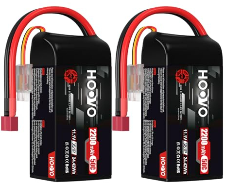 HOOVO 3S Lipo Battery 2200 mAh 11.1 V 50C SoftCase Short Battery Lipo Batteries with T Plug RC Batteries for 1:14 RC Car Truck Helicopter Airplane Rock Crawler Airplane Helicopter (2 Packs)