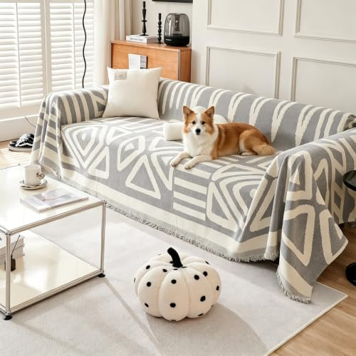 VanderHOME Manta Sofa en Chenille Estilo Bohemio con Franjas, Colcha Multiusos para Todas Las Estaciones, Jarapas para Sofas, Camas, Interiores y Viajes al Aire Libre 180 * 130cm-Gris