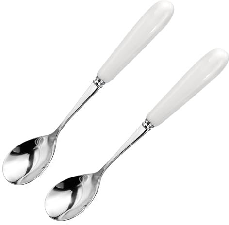 MEIYAHOME Dessert-Kaffeelöffel mit Keramikgriff, 18/10 Edelstahl, feiner Teelöffel, Zuckerlöffel, sus304, 14,2 cm, Rührlöffel für Nachmittagstee (2 Stück), S143