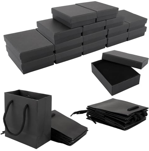 ZOFUN 48 Stück Karton Schmuck Box Set, 24 Stück Schmuckschachteln aus Pappe-8x5x3cm mit 24 Geschenktasche, Schmuckbox mit Schwamm im Inneren für Armband, Anhänger, Halsketten Ohrringe und Ringe